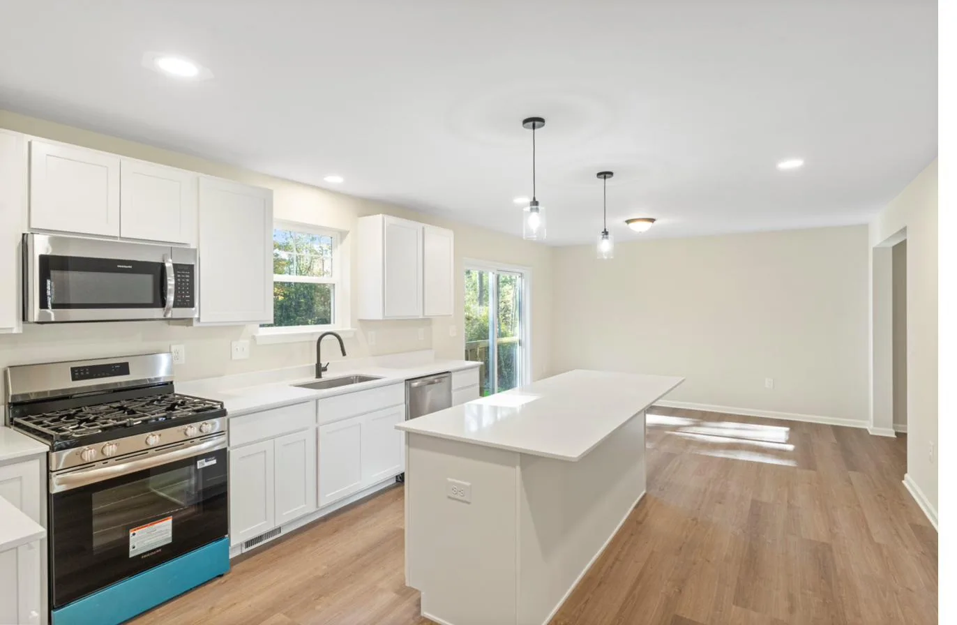 Isabella 1-car garage model kitchen alternate angle — new construction South Jersey