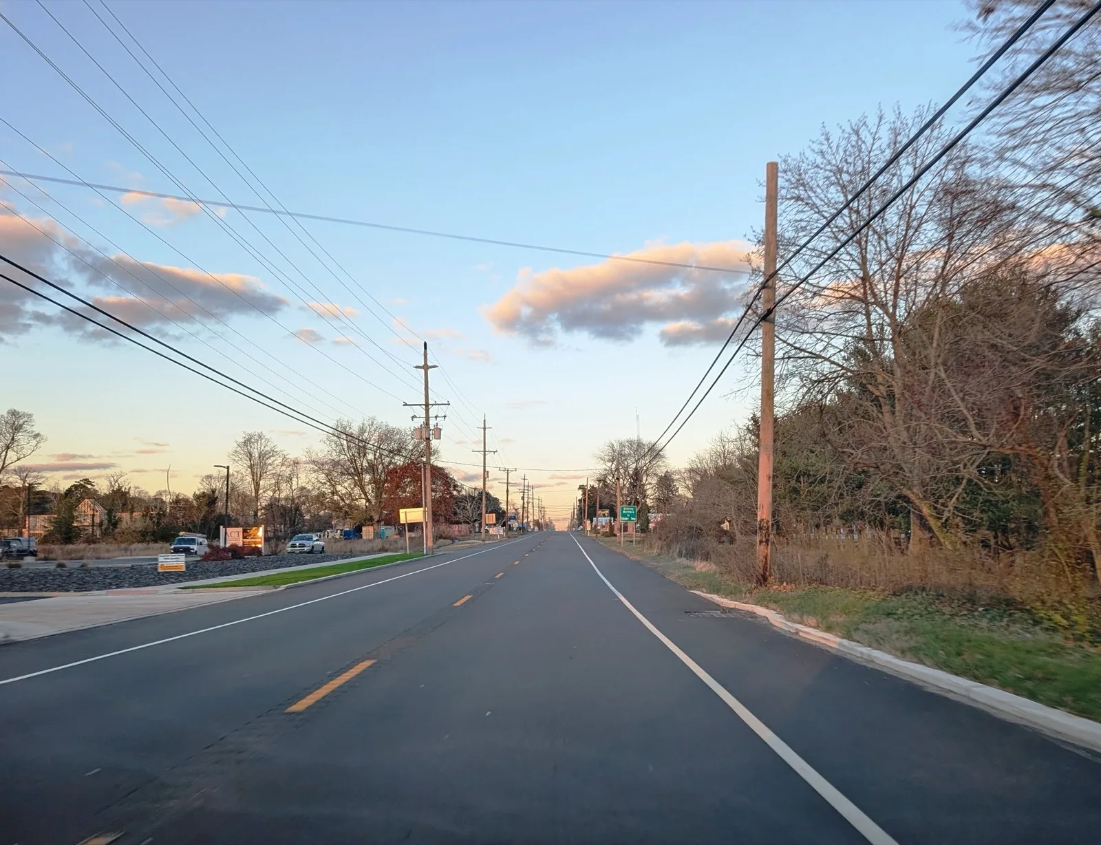 Northbound US Route 9 entering Marmora in Upper Township at sunset