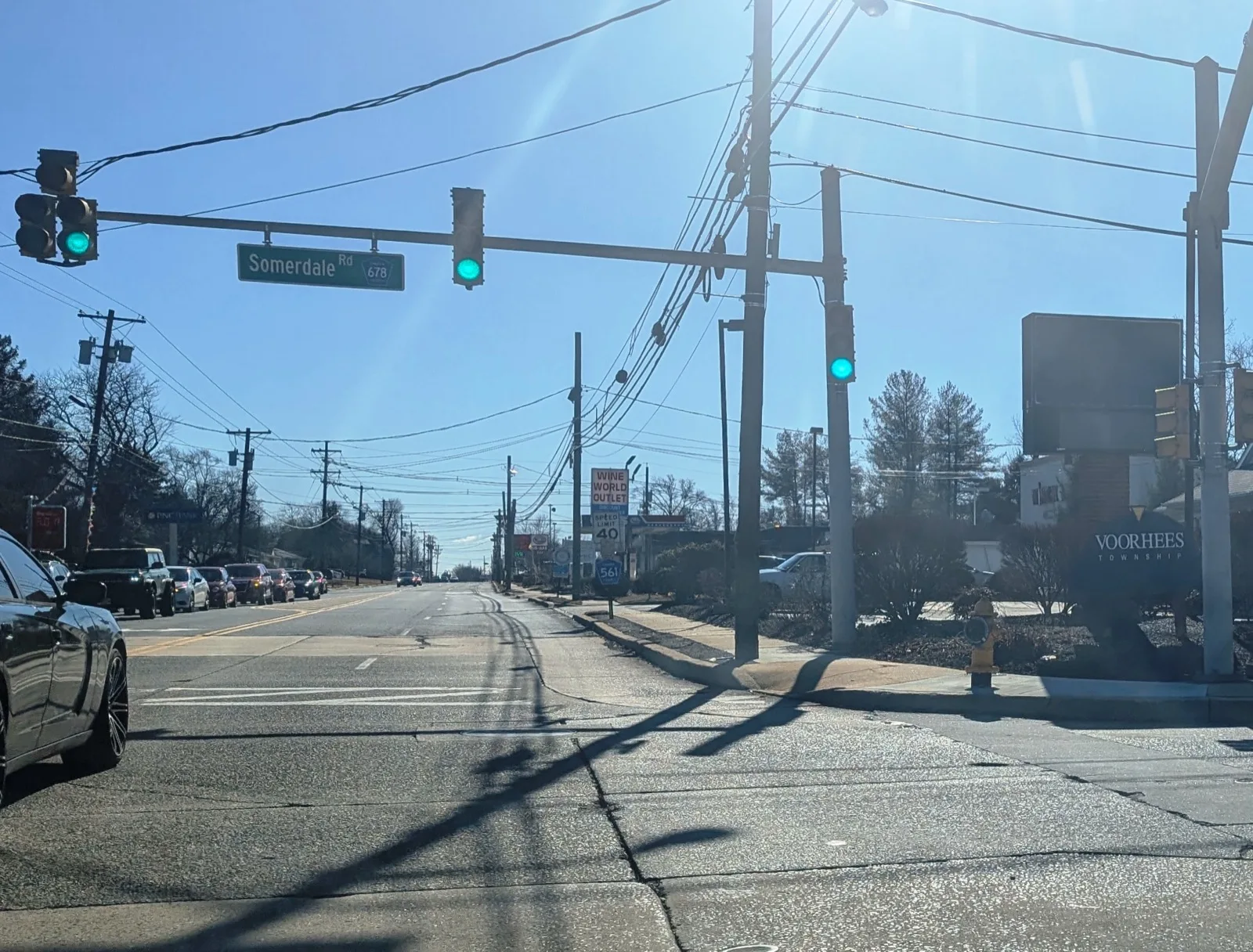 County Route 561 southbound entering Voorhees Township at Somerdale Road, with the Voorhees Township sign at the right