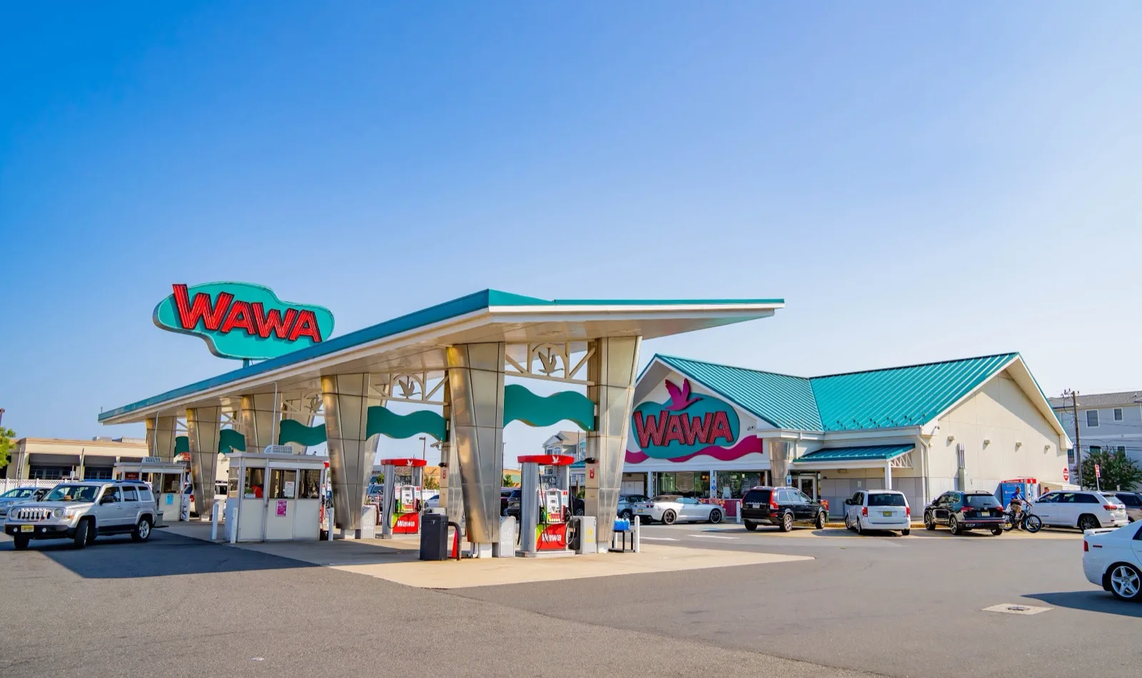 A Super Wawa store with its fuel canopy and pumps